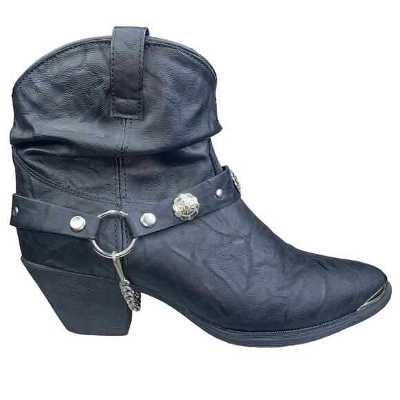 Dingo Women’s Fiona Black Leather Western Ankle Boot Size US 8 - Picture 1 of 12
